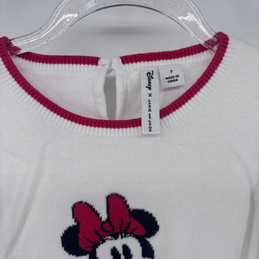 Disney Janie and Jack Minnie Mouse Knit Sweater Girls Size 7 White Red - Picture 4 of 7